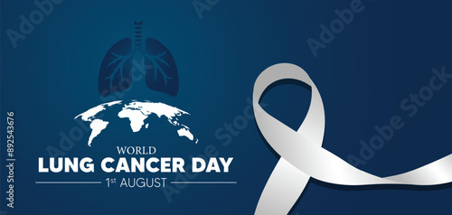 world Lung Cancer Day 1 august awareness ribbon vector poster