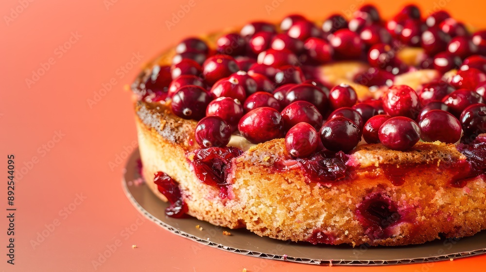 rustic cranberry and orange cake with fresh cranberries on a bright orange background, inviting and perfect for festive text rustic cranberry and orange cake with fresh cranberries on a bright orange background, inviting and perfect for festive text