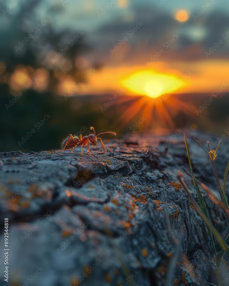 Ant on a log, sunset in wilderness, scenic nature landscape, golden hues, travel and adventure concept, detailed and vibrant Ant on a log, sunset in wilderness, scenic nature landscape, golden hues, travel and adventure concept, detailed and vibrant