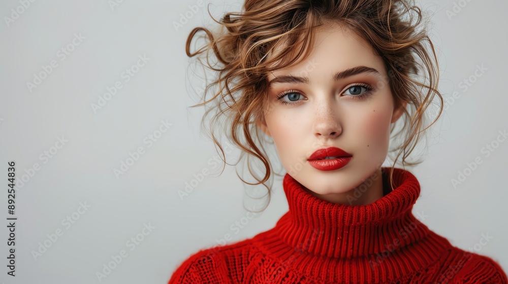 Fototapeta premium Stylish portrait of a cut model woman with a chic hairstyle, exuding confidence and grace