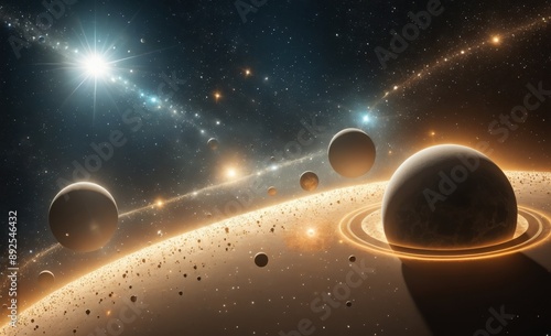 Celestial Symphony of Planets and Stars in Space