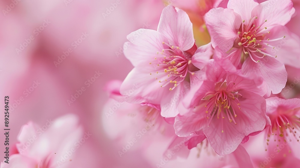 Fototapeta premium A close-up of a cherry blossom, with its delicate pink petals.