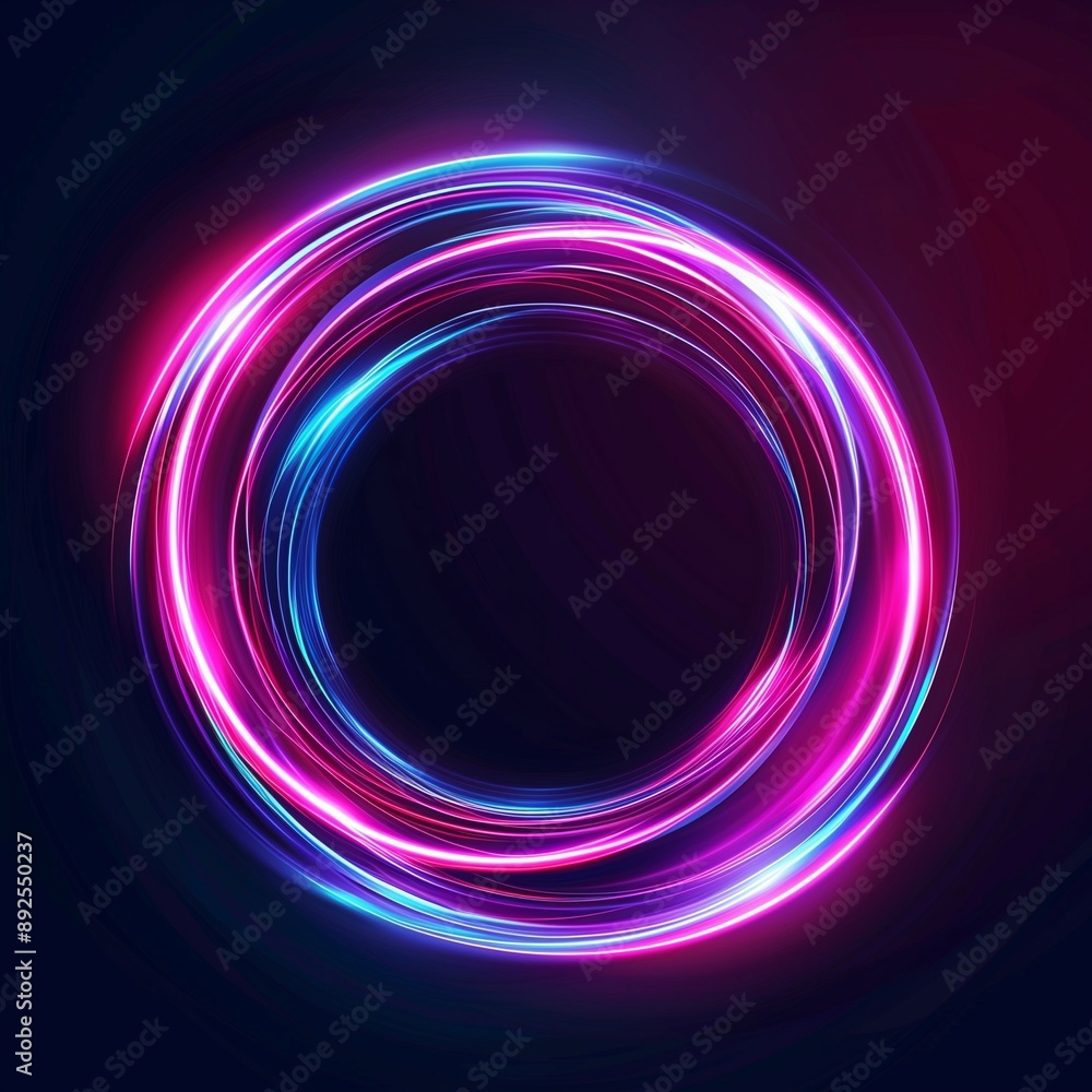 Glowing neon pink and blue circular light trails on dark background for futuristic and high tech designs Glowing neon pink and blue circular light trails on dark background for futuristic and high tech designs