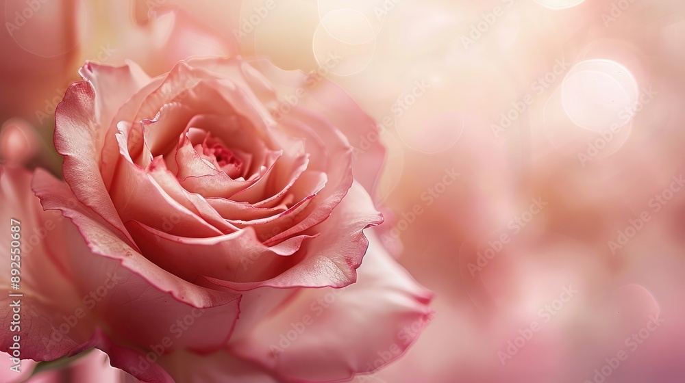 A close-up of a pink rose with intricate petal details, against a blurred background.