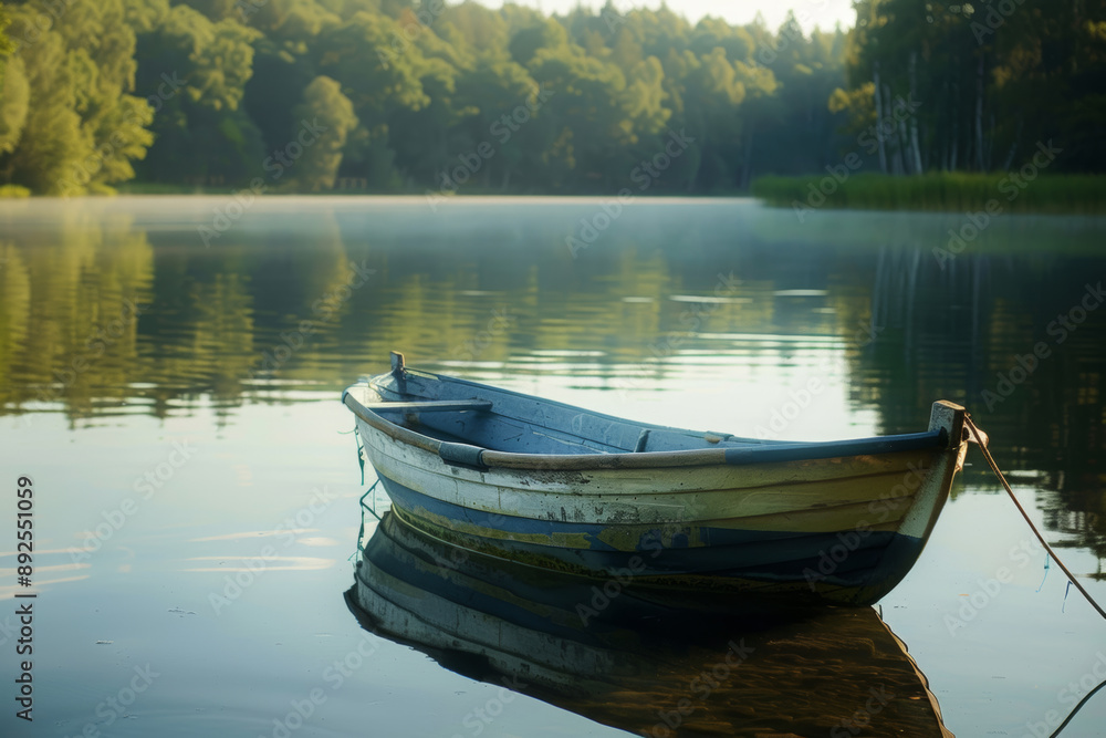 Boat out on the water: fishing adventure in the lake Boat out on the water: fishing adventure in the lake