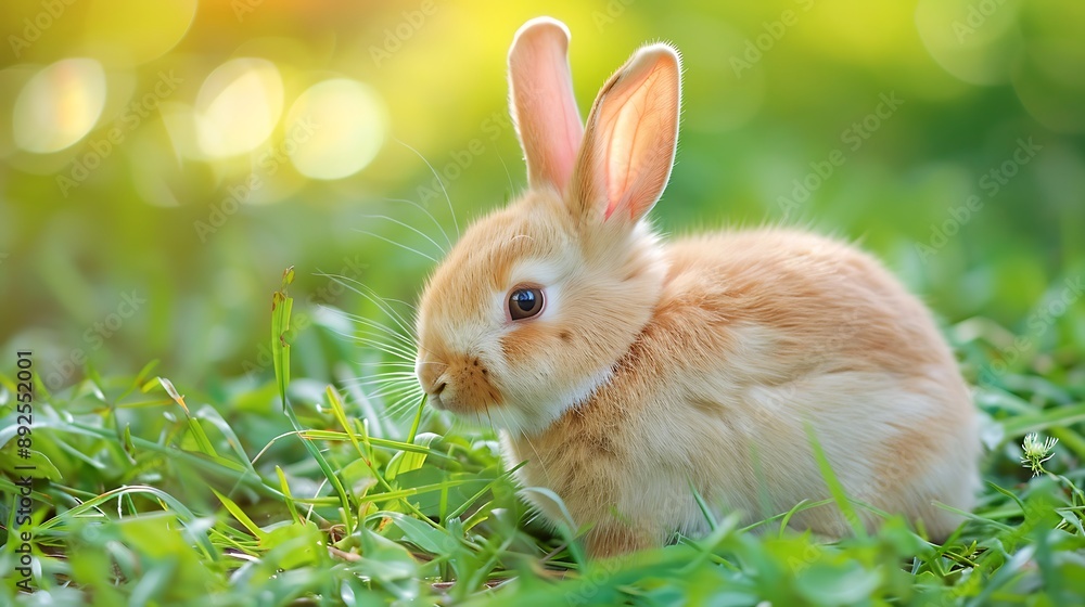 Fototapeta premium Beauty baby rabbit outside in garden