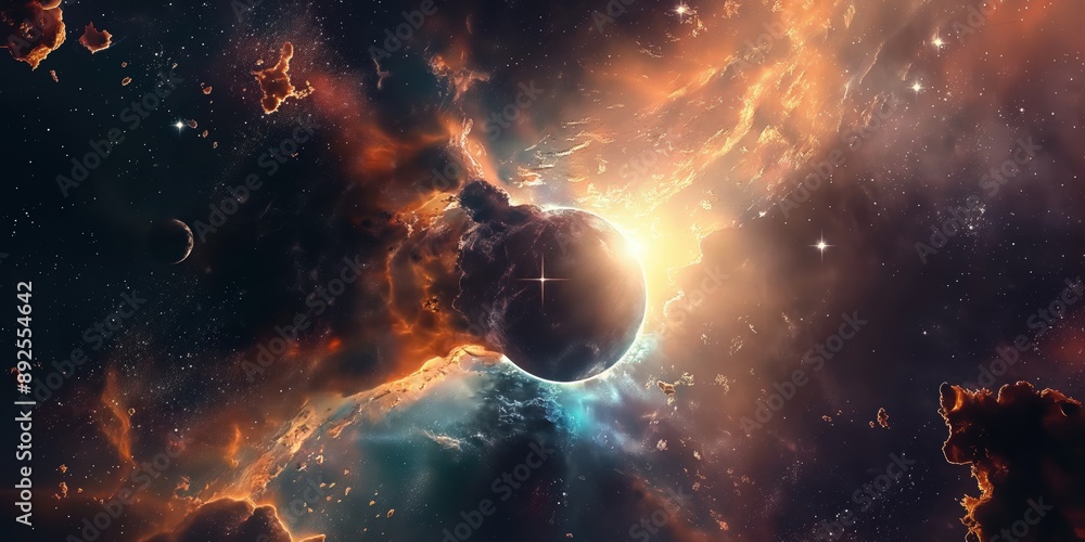 Obraz premium Colorful space galaxy cloud nebula. Stary night cosmos. Universe science astronomy. Supernova background wallpaper created by ai