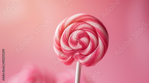 Wallpaper Mural Lollipop candy with a twist design, close-up on a pink background Torontodigital.ca