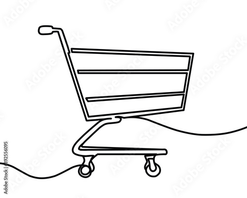 Continuous line drawing shopping cart. grocery shopping line art. Simple linear style. Vector ilustration