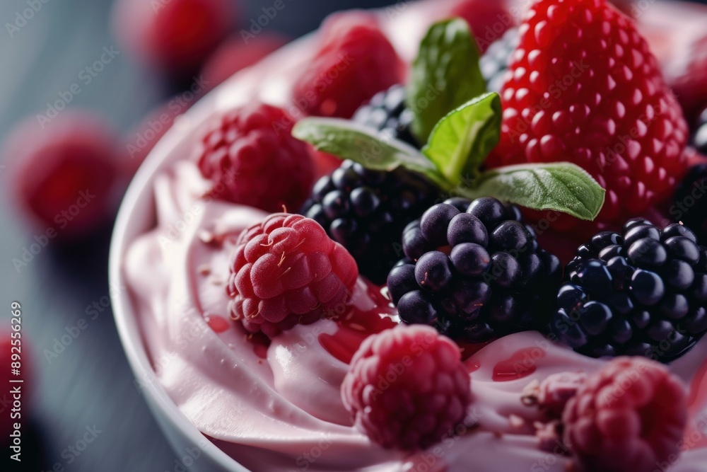 Nutritious Fresh berries yogurt. Fresh bowl muesli. Generate Ai Nutritious Fresh berries yogurt. Fresh bowl muesli. Generate Ai
