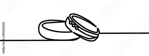 Wedding rings vertically continuous line drawing. One line art of love  rings  marriage  union of hearts  classic  romance. vector ilustration