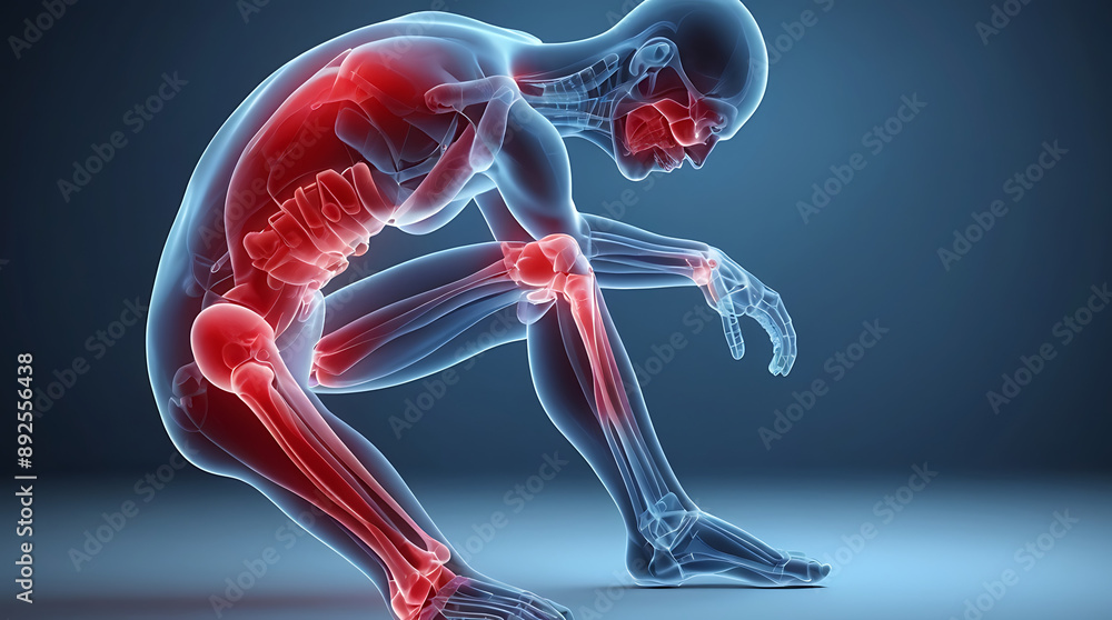 A Blue 3d medical x-ray anatomy of the knee pain. Leg joint and bone ...