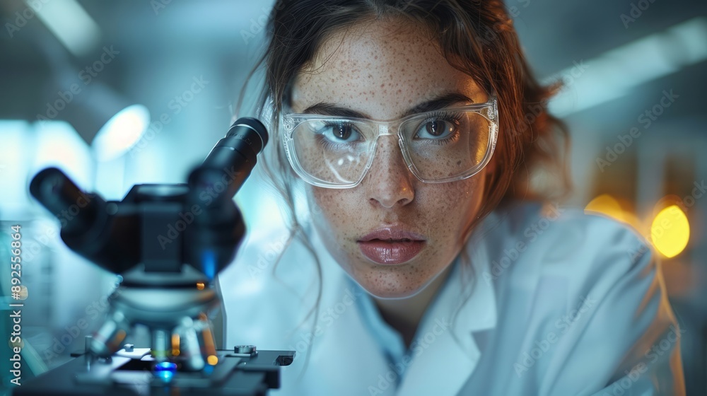 In a bright laboratory, a skilled doctor examines samples under a microscope, her focused expression highlighting her commitment to scientific discovery. In a bright laboratory, a skilled doctor examines samples under a microscope, her focused expression highlighting her commitment to scientific discovery.