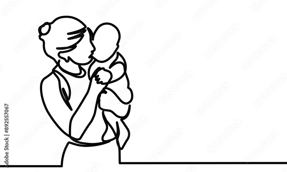 Happy Mother day card. Continuous one line drawing. Woman hold her baby. Simple linear style Happy Mother day card. Continuous one line drawing. Woman hold her baby. Simple linear style