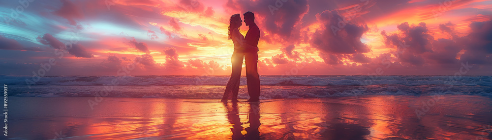 Romantic Couple Practicing Partner Acrobatics on Sandy Beach at Sunset Romantic Couple Practicing Partner Acrobatics on Sandy Beach at Sunset