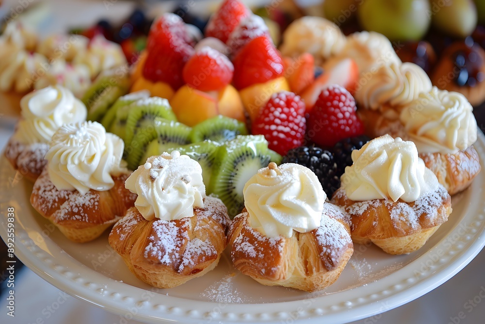 Delicious Pastry Plate with Whipped Cream and Fruit Delicious Pastry Plate with Whipped Cream and Fruit