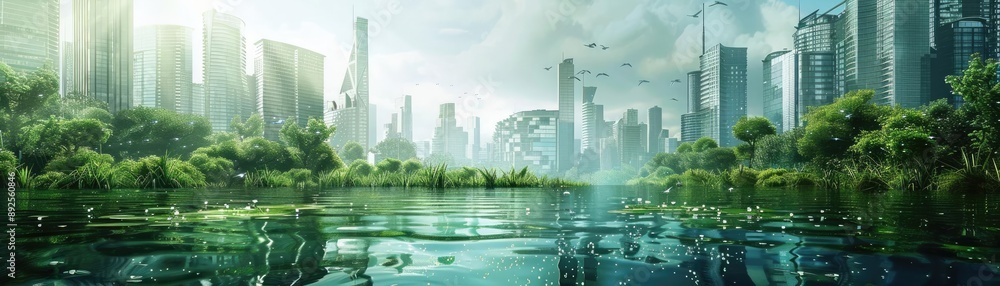 Fototapeta premium Urban planning for climate resilience, showcasing cities adapting to environmental changes