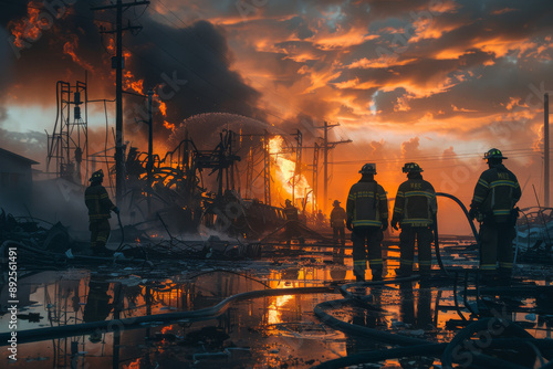 Firefighters Assessing Damage After Electricity Transformer Explosion