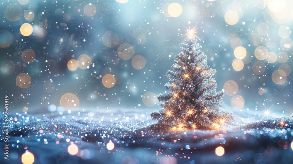 Naklejka premium Magical Holiday Nights with a Sparkling Christmas Tree