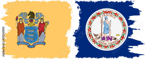 Virginia and New Jersey states grunge brush flags connection, vector