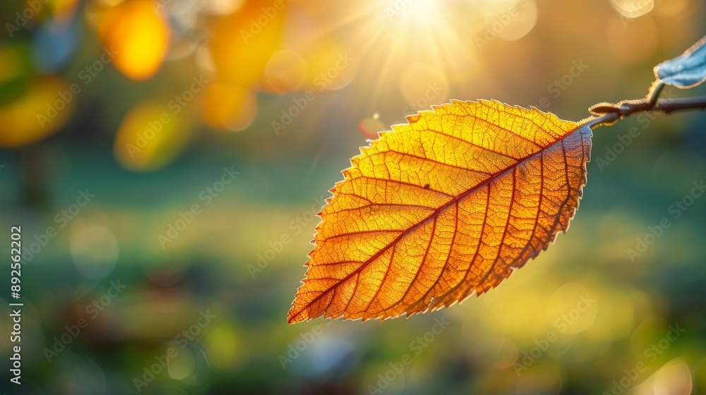 Close-up of an autumn leaf backlit by the sun Close-up of an autumn leaf backlit by the sun