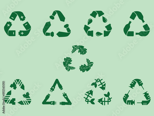 set of waste material recyle icon .variation eco recyling vector logo concept isolated on background