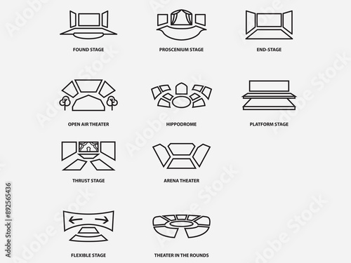 type of performing art stage outline icon .theater space line art icon isolated on white background