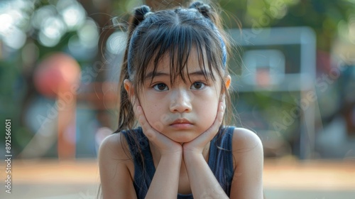 Portrait of a Thoughtful Little Girl Outdoors