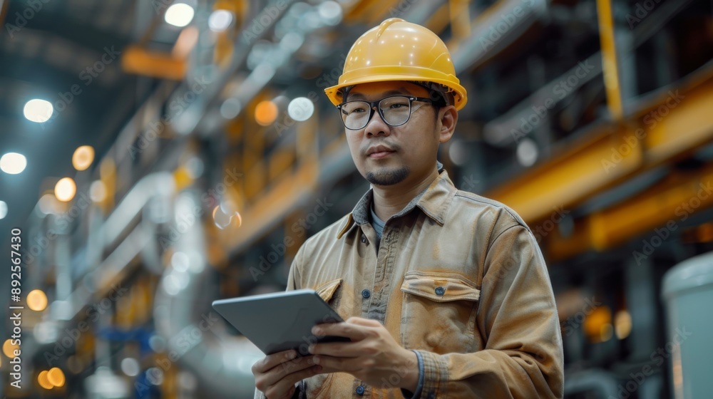 Engineer at Work in Industrial Factory Engineer at Work in Industrial Factory