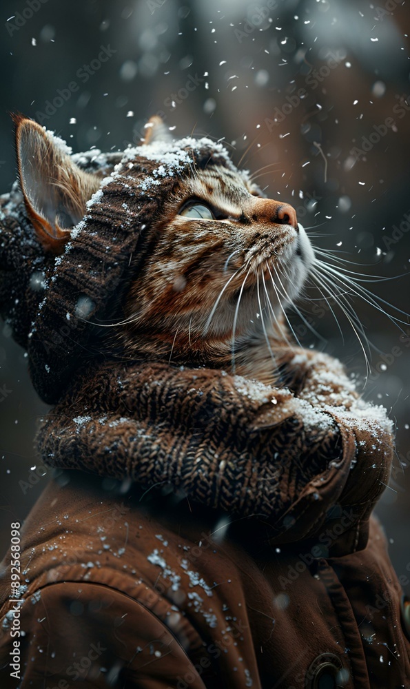 A cute cat dressed for winter with a hat and scarf. A cute cat dressed for winter with a hat and scarf.
