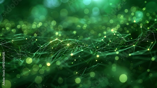 Abstract Green Glowing Light Dots Background