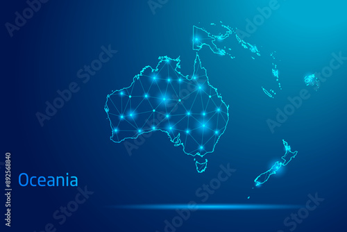 Oceania map - concept of communication technology, graphic of low poly.