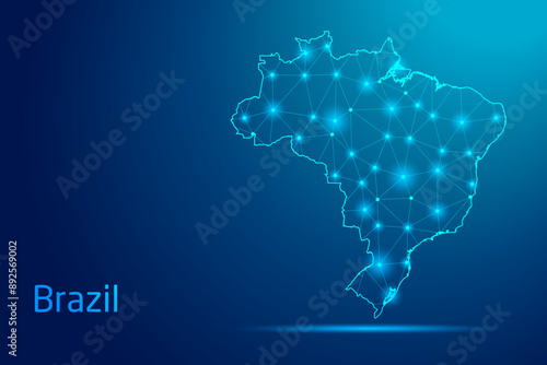 Brazil map - concept of communication technology, graphic of low poly.