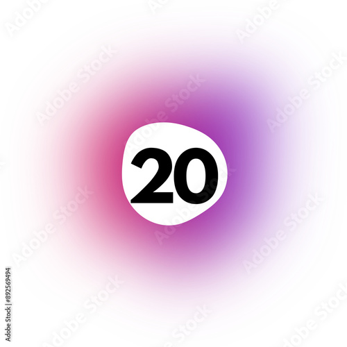 number 20 icon on transparent background with purple blur gradient