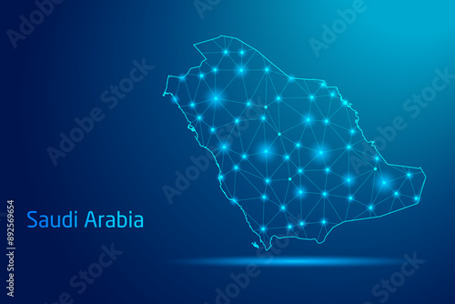 Saudi Arabia map - concept of communication technology, graphic of low poly.