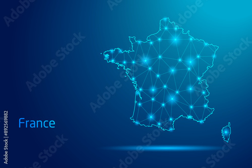 France map - concept of communication technology, graphic of low poly.