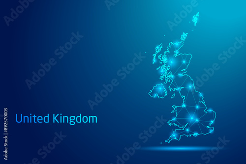United Kingdom map - concept of communication technology, graphic of low poly.