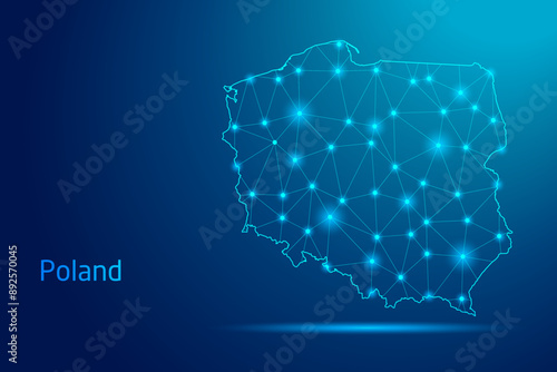 Poland map - concept of communication technology, graphic of low poly.