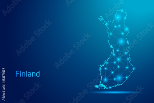 Finland map - concept of communication technology, graphic of low poly.