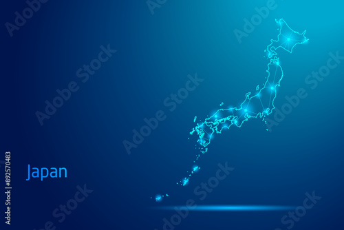 Japan map - concept of communication technology, graphic of low poly.