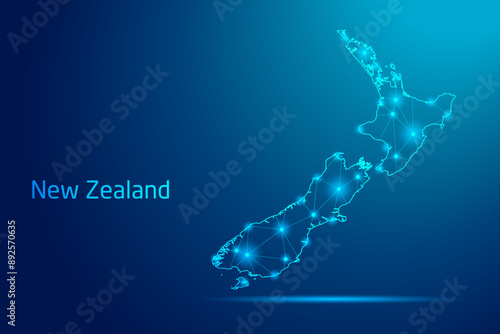 New Zealand map - concept of communication technology, graphic of low poly.
