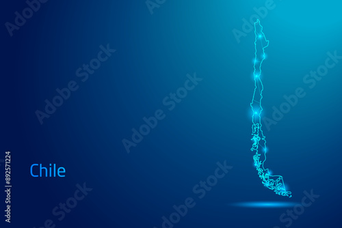 Chile map - concept of communication technology, graphic of low poly.