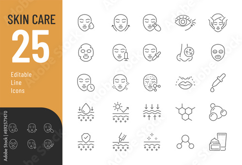 Skin care Editable Icons set. Vector illustration in modern thin line style of beauty related icons:  cleansing, moisturizing, skin care, and more. Pictograms and infographics