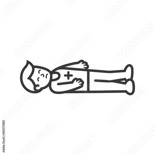 unconscious little boy with injury minimalist line art icon logo symbol 