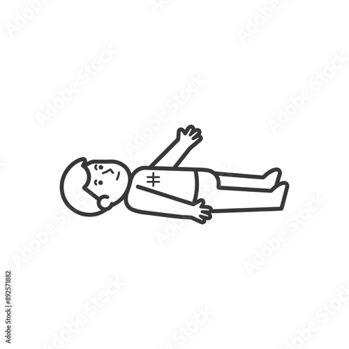 unconscious little boy with injury minimalist line art icon logo symbol 