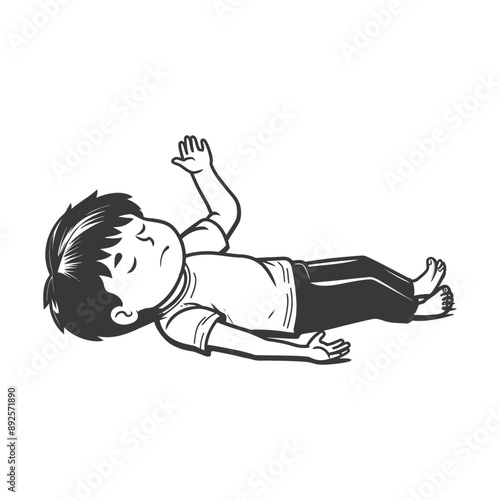 unconscious little boy with injury minimalist line art icon logo symbol 