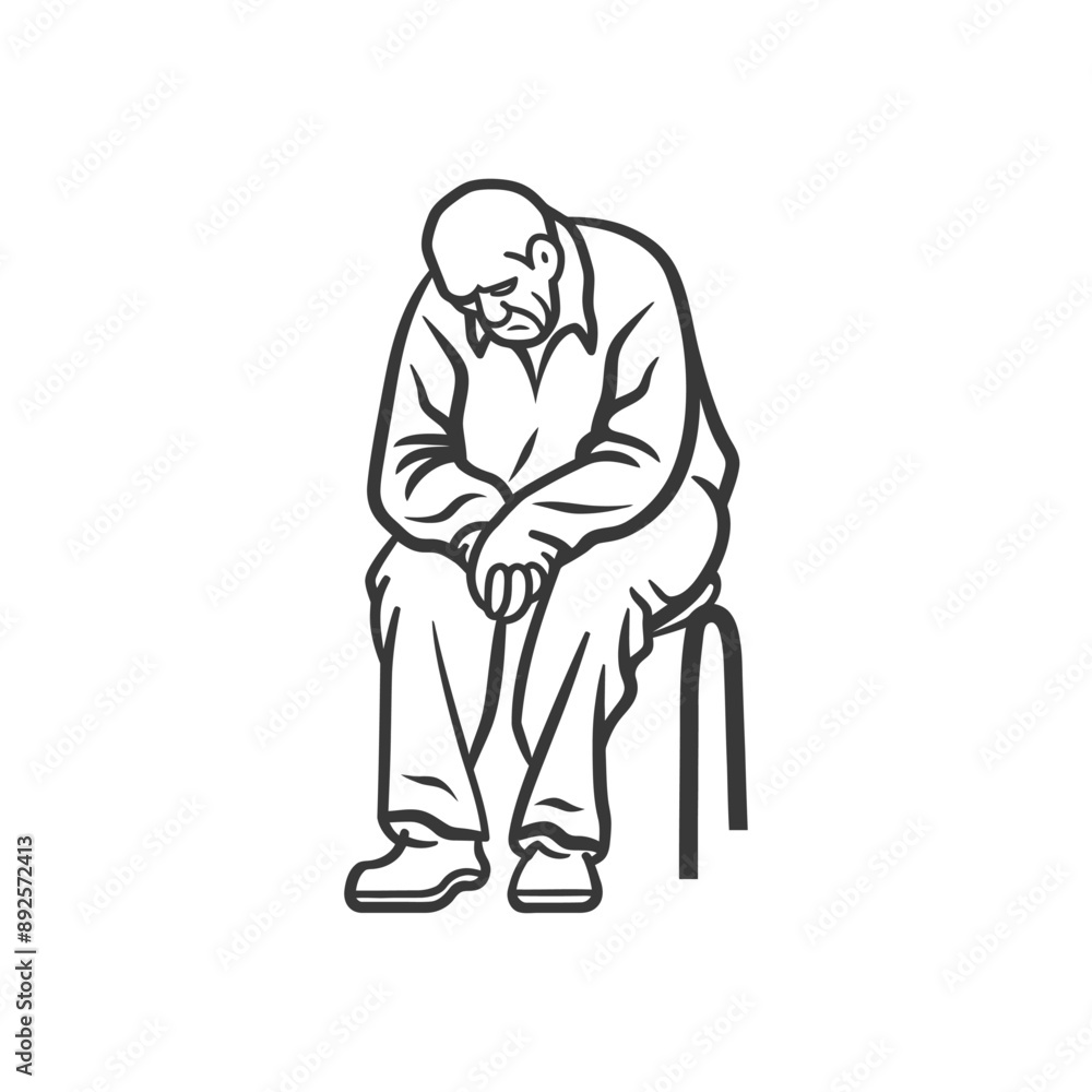 very sad elderly man sitting alone minimalist line art icon logo symbol very sad elderly man sitting alone minimalist line art icon logo symbol