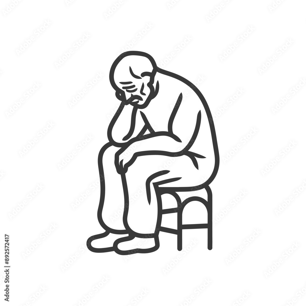 very sad elderly man sitting alone minimalist line art icon logo symbol very sad elderly man sitting alone minimalist line art icon logo symbol