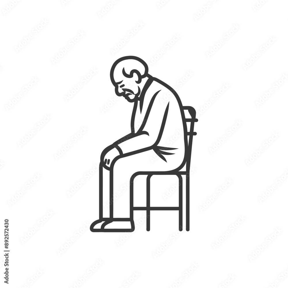 very sad elderly man sitting alone minimalist line art icon logo symbol very sad elderly man sitting alone minimalist line art icon logo symbol
