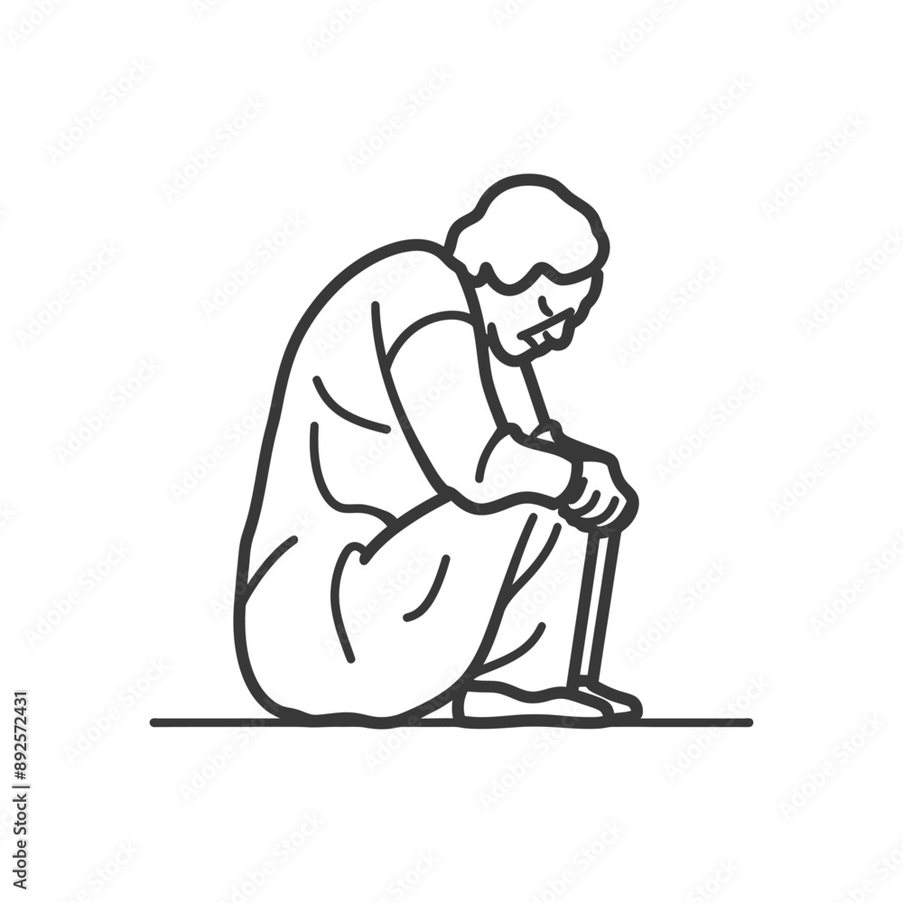 very sad elderly women sitting alone minimalist line art icon logo symbol very sad elderly women sitting alone minimalist line art icon logo symbol